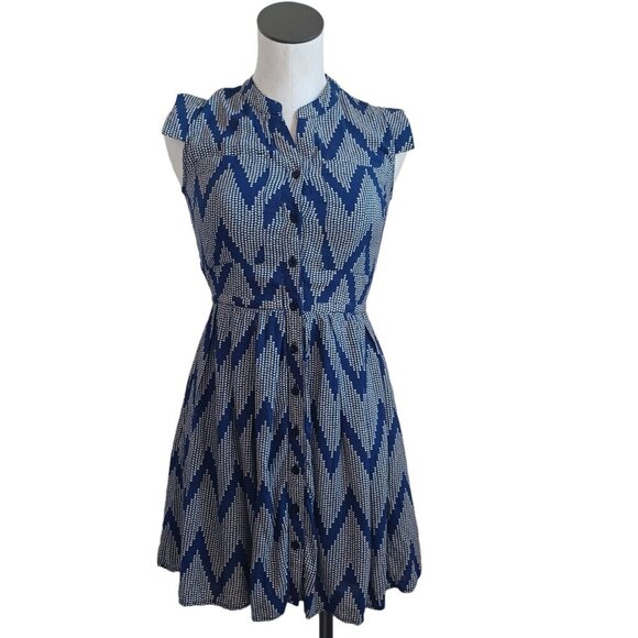 Anthropologie 11 1 TYLHO West Street Dress Blue Chevron Zig Zag Print Womens XS - Picture 14 of 15